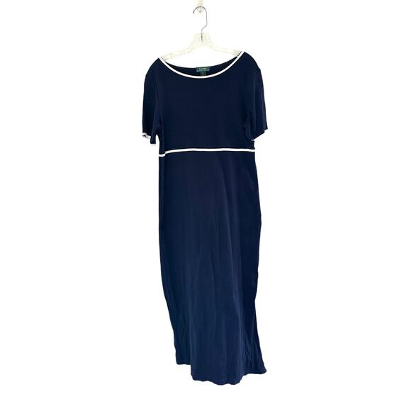 Ralph Lauren Blue Basic Y2K Short Sleeve Babydoll Maxi Dress Size Large - Picture 1 of 12